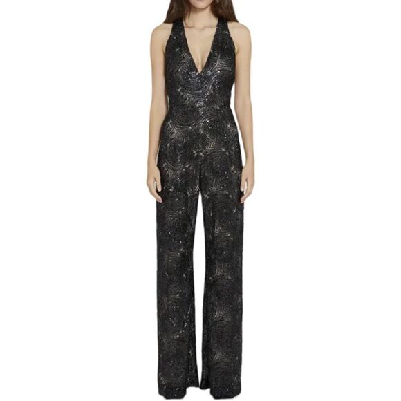 NWTs Alice + Olive Sofia Fully Beaded Jumpsuit w/ Plunging V Neck Size 4 - Picture 1 of 16